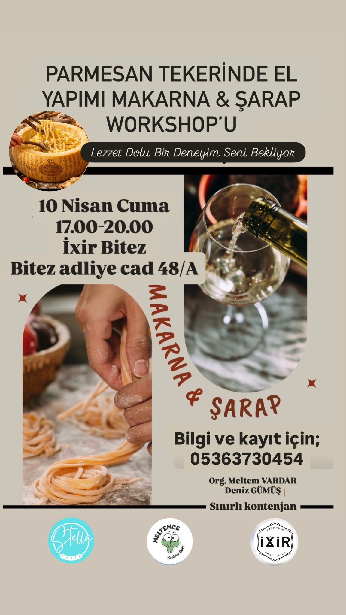 Meltem Vardar — Parmesan Makarna ve Şarap Workshop'u Etkinlik afişi